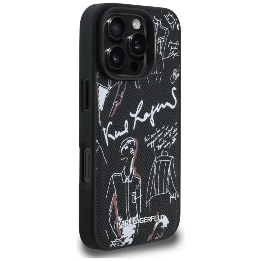 Etui Karl Lagerfeld Grained Pattern & Logo MagSafe na iPhone 16 Pro Max - czarne