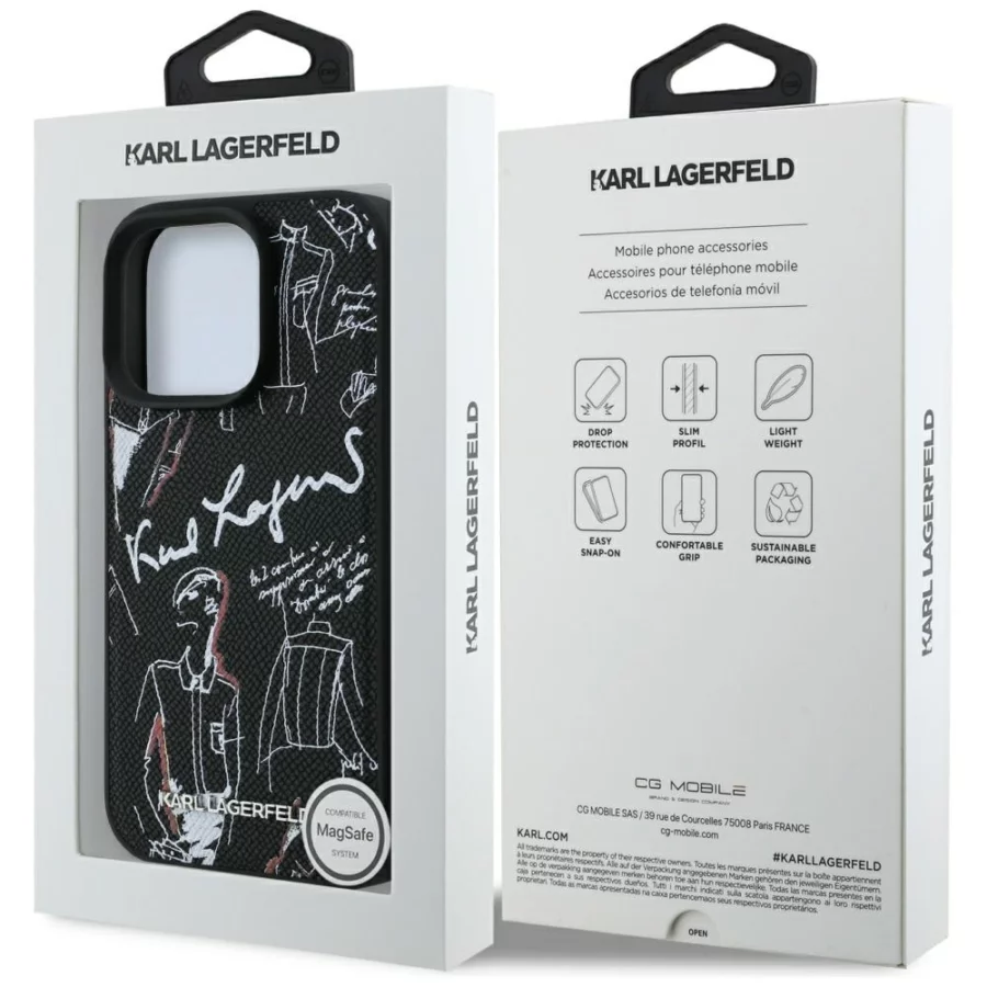 Etui Karl Lagerfeld Grained Pattern & Logo MagSafe na iPhone 16 Pro Max - czarne