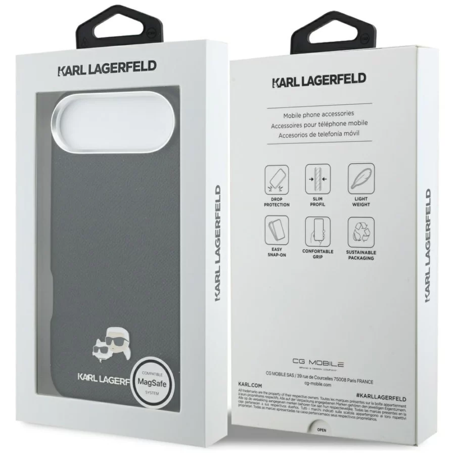 Etui Karl Lagerfeld Karl & Choupette Head Pins Saffiano MagSafe na iPhone Air - czarne