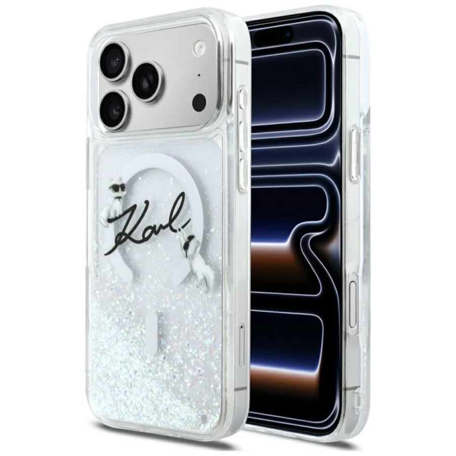 Etui Karl Lagerfeld Liquid Glitter Karl Script Logo MagSafe na iPhone 17 Pro Max - przezroczyste