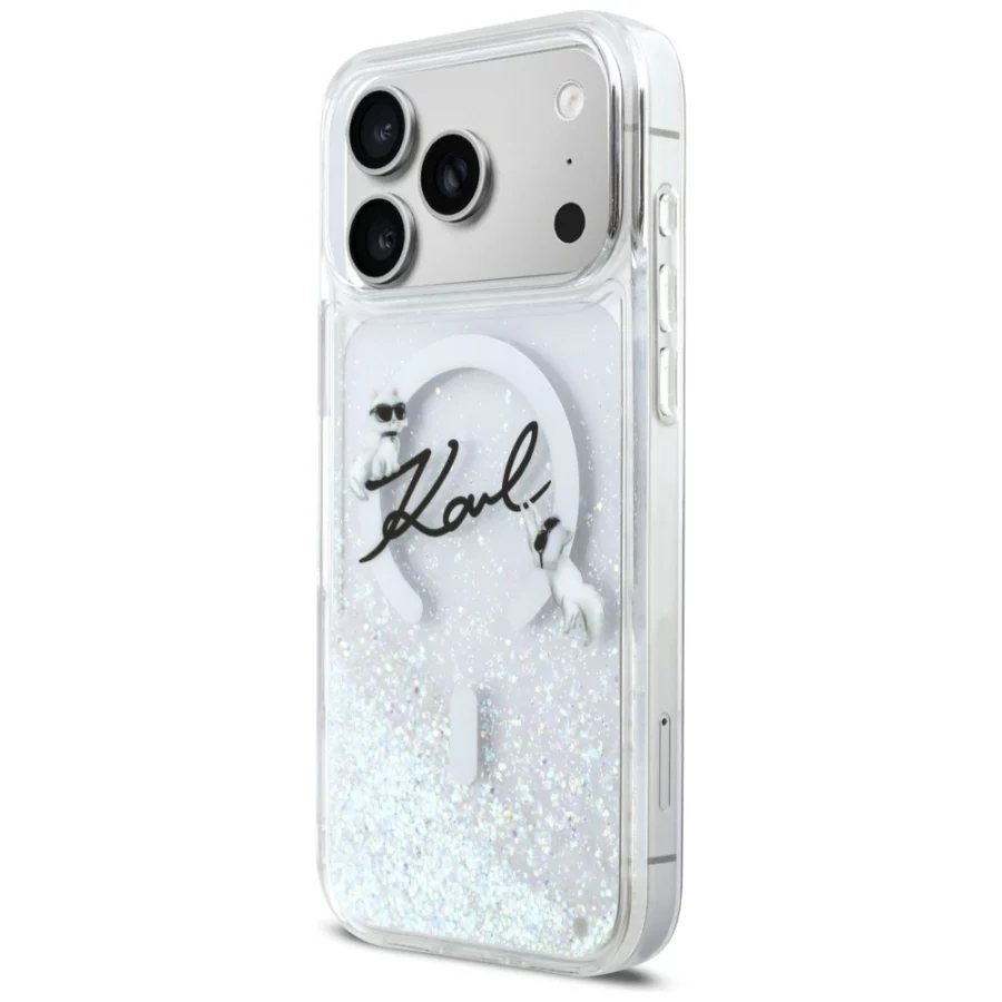 Etui Karl Lagerfeld Liquid Glitter Karl Script Logo MagSafe na iPhone 17 Pro Max - przezroczyste