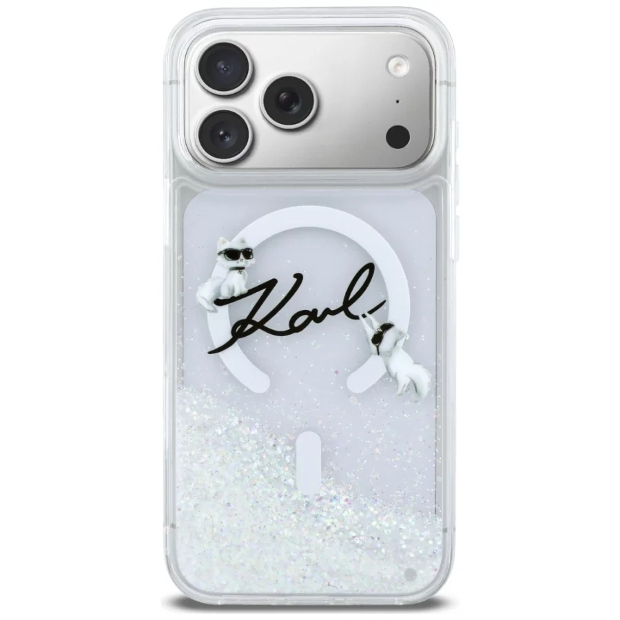 Etui Karl Lagerfeld Liquid Glitter Karl Script Logo MagSafe na iPhone 17 Pro Max - przezroczyste