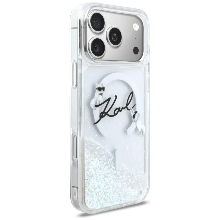 Etui Karl Lagerfeld Liquid Glitter Karl Script Logo MagSafe na iPhone 17 Pro Max - przezroczyste