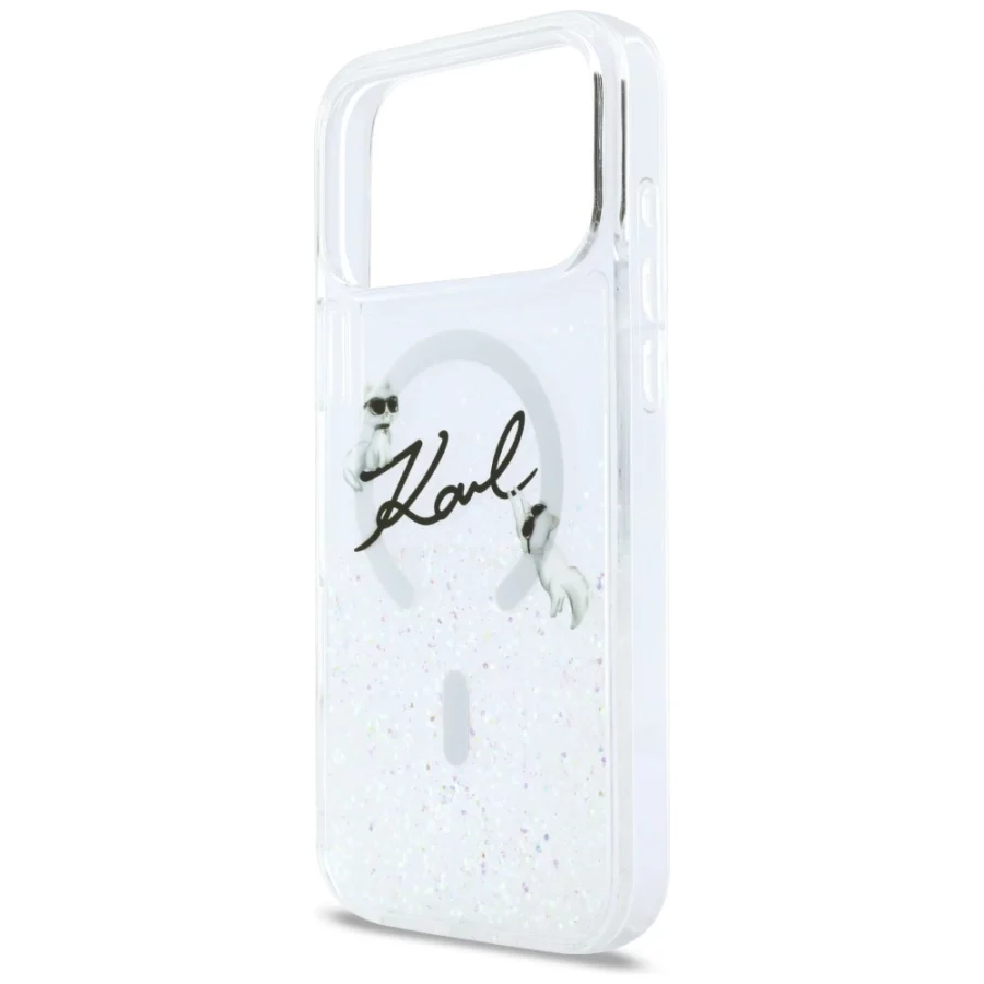 Etui Karl Lagerfeld Liquid Glitter Karl Script Logo MagSafe na iPhone 17 Pro Max - przezroczyste