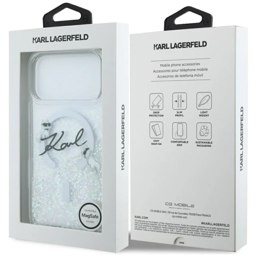 Etui Karl Lagerfeld Liquid Glitter Karl Script Logo MagSafe na iPhone 17 Pro Max - przezroczyste