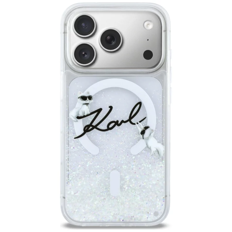 Etui Karl Lagerfeld Liquid Glitter Karl Script Logo MagSafe na iPhone 17 Pro - przezroczyste