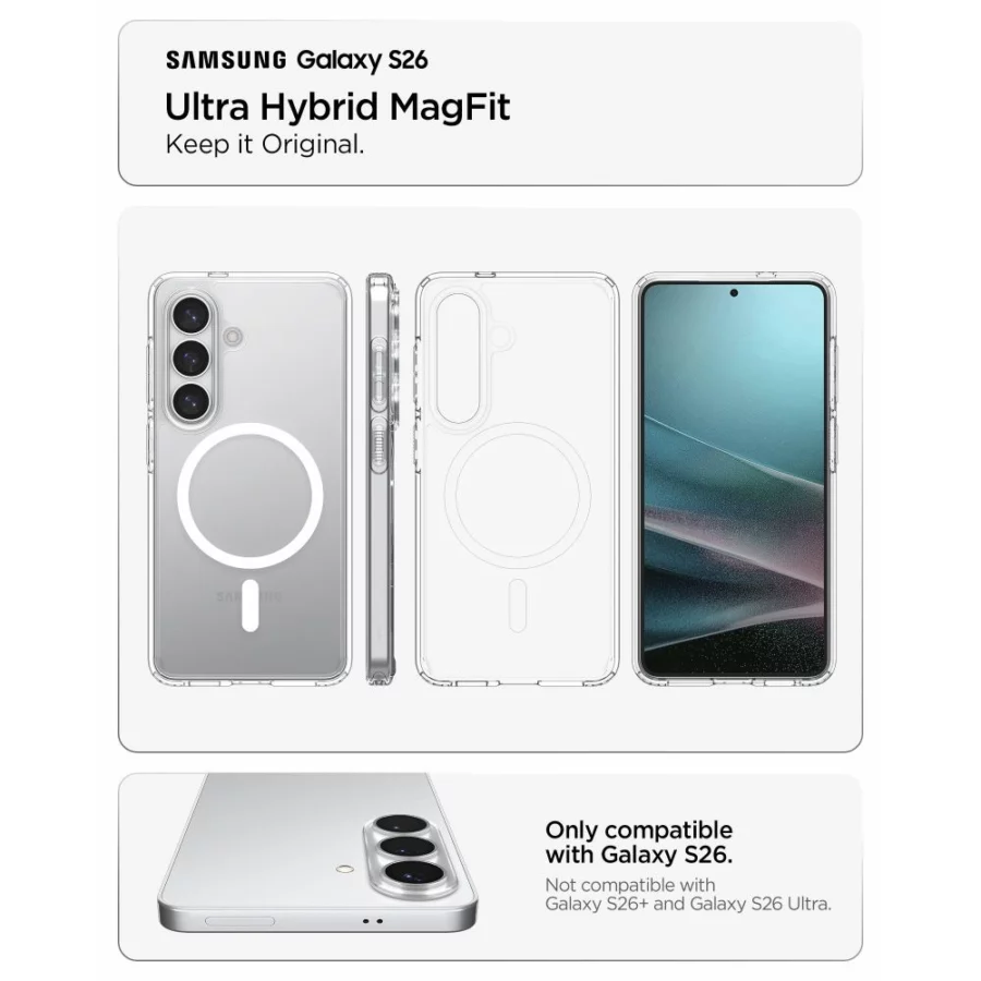 Etui Spigen Ultra Hybrid Mag MagSafe na Samsung Galaxy S26 - przezroczysto-białe