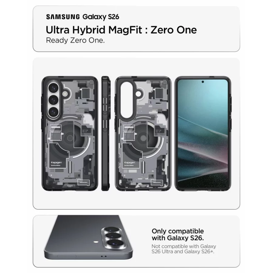 Etui Spigen Ultra Hybrid Mag MagSafe na Samsung Galaxy S26 Zero One - przezroczysto-czarne