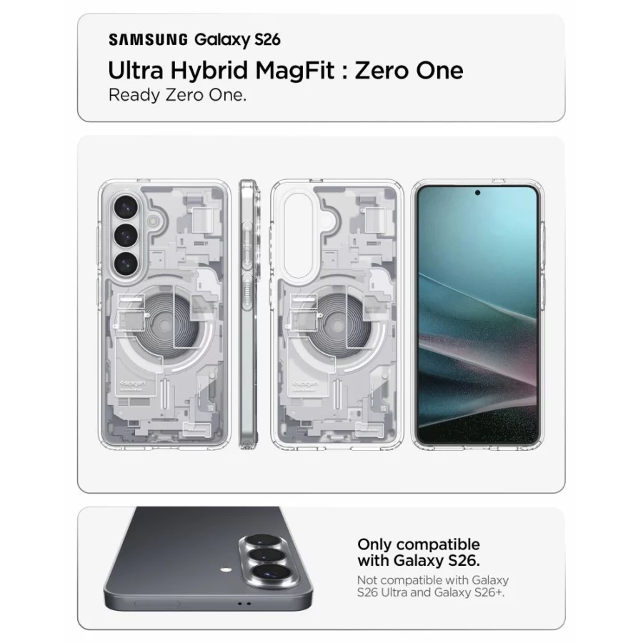 Etui Spigen Ultra Hybrid Mag MagSafe na Samsung Galaxy S26 Zero One - przezroczysto-białe