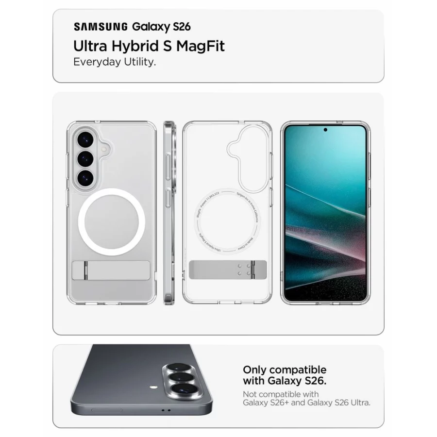 Etui Spigen Ultra Hybrid S Mag MagSafe na Samsung Galaxy S26 - przezroczysto-białe