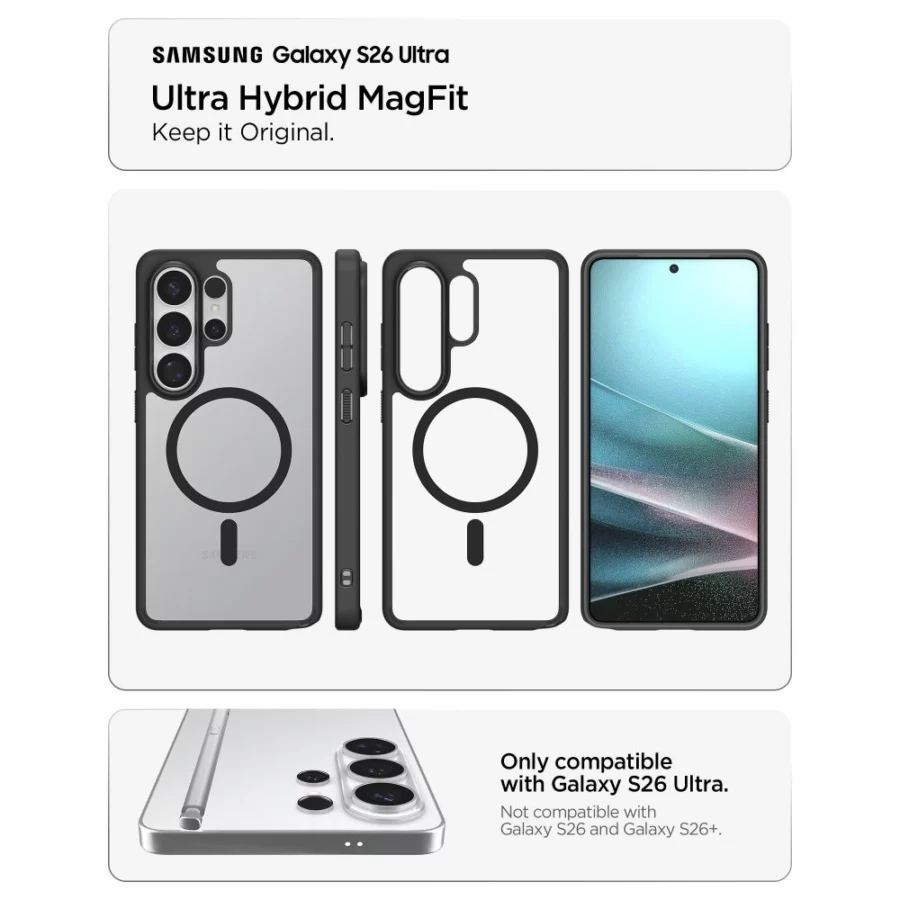 Etui Spigen Ultra Hybrid Mag MagSafe na Samsung Galaxy S26 Ultra - przezroczysto-czarne