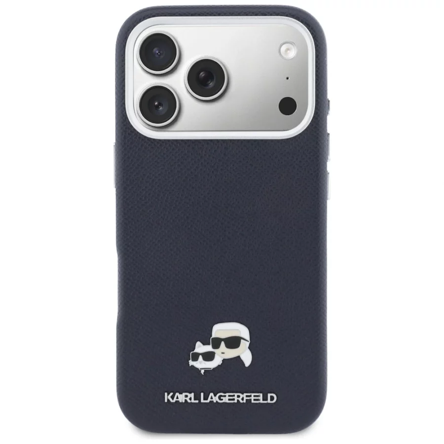 Etui Karl Lagerfeld Karl & Choupette Head Pins Saffiano MagSafe na iPhone 17 Pro Max - niebieskie