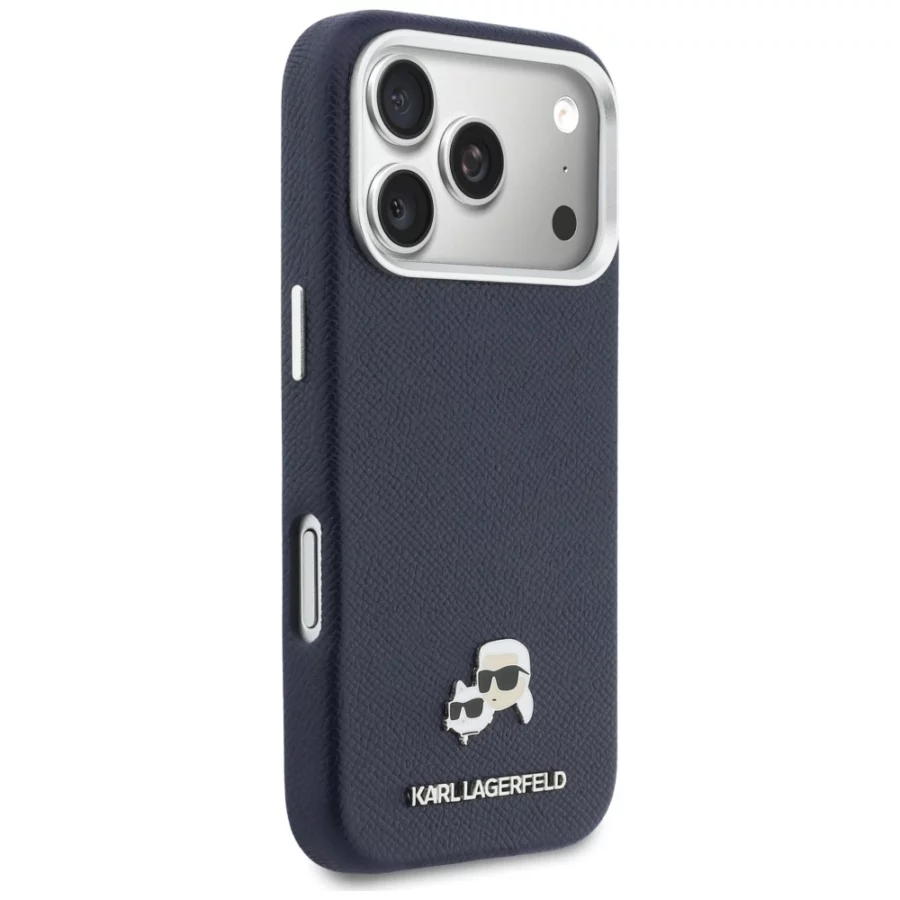 Etui Karl Lagerfeld Karl & Choupette Head Pins Saffiano MagSafe na iPhone 17 Pro Max - niebieskie