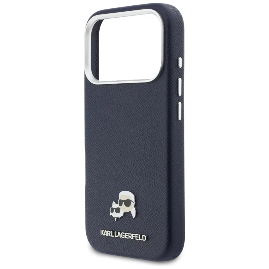 Etui Karl Lagerfeld Karl & Choupette Head Pins Saffiano MagSafe na iPhone 17 Pro - niebieskie