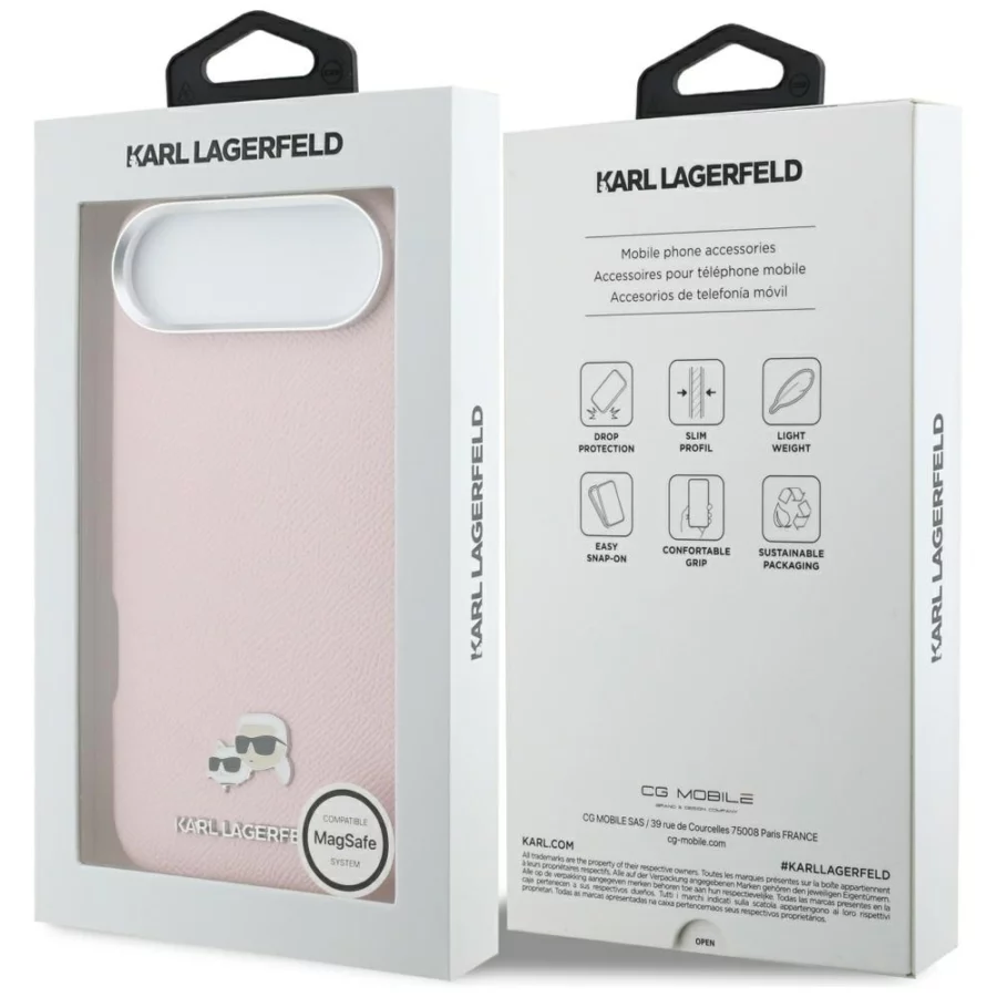 Etui Karl Lagerfeld Karl & Choupette Head Pins Saffiano MagSafe na iPhone Air - różowe
