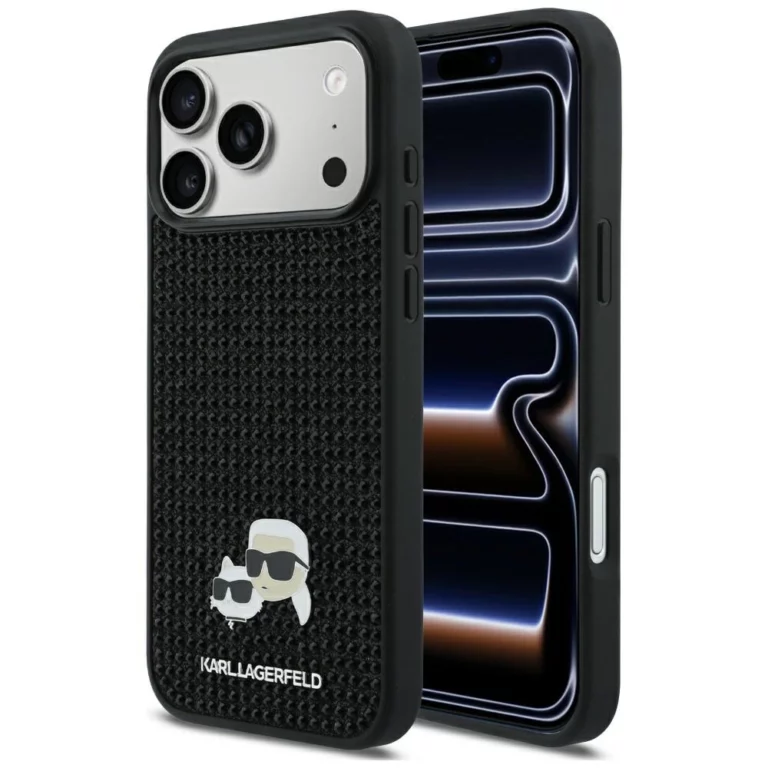Etui Karl Lagerfeld Rhinestones Karl&Choupette Pin na iPhone 17 Pro Max - czarne