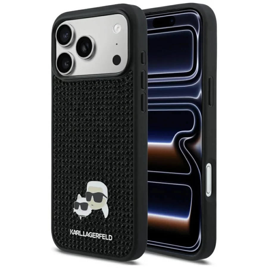Etui Karl Lagerfeld Rhinestones Karl&Choupette Pin na iPhone 17 Pro Max - czarne