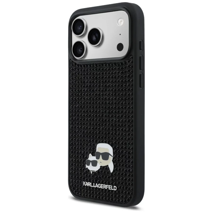 Etui Karl Lagerfeld Rhinestones Karl&Choupette Pin na iPhone 17 Pro Max - czarne