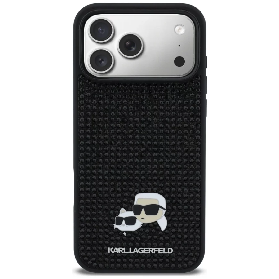 Etui Karl Lagerfeld Rhinestones Karl&Choupette Pin na iPhone 17 Pro Max - czarne