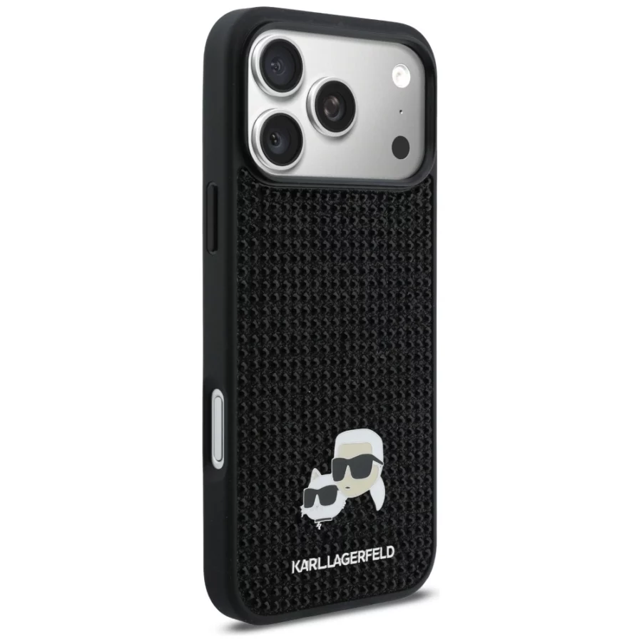 Etui Karl Lagerfeld Rhinestones Karl&Choupette Pin na iPhone 17 Pro Max - czarne