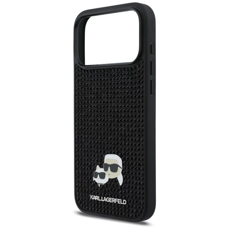Etui Karl Lagerfeld Rhinestones Karl&Choupette Pin na iPhone 17 Pro Max - czarne