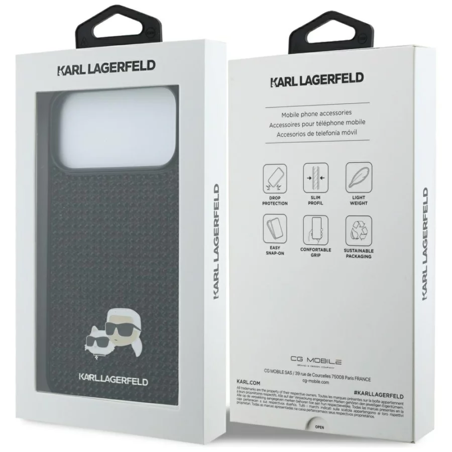 Etui Karl Lagerfeld Rhinestones Karl&Choupette Pin na iPhone 17 Pro Max - czarne