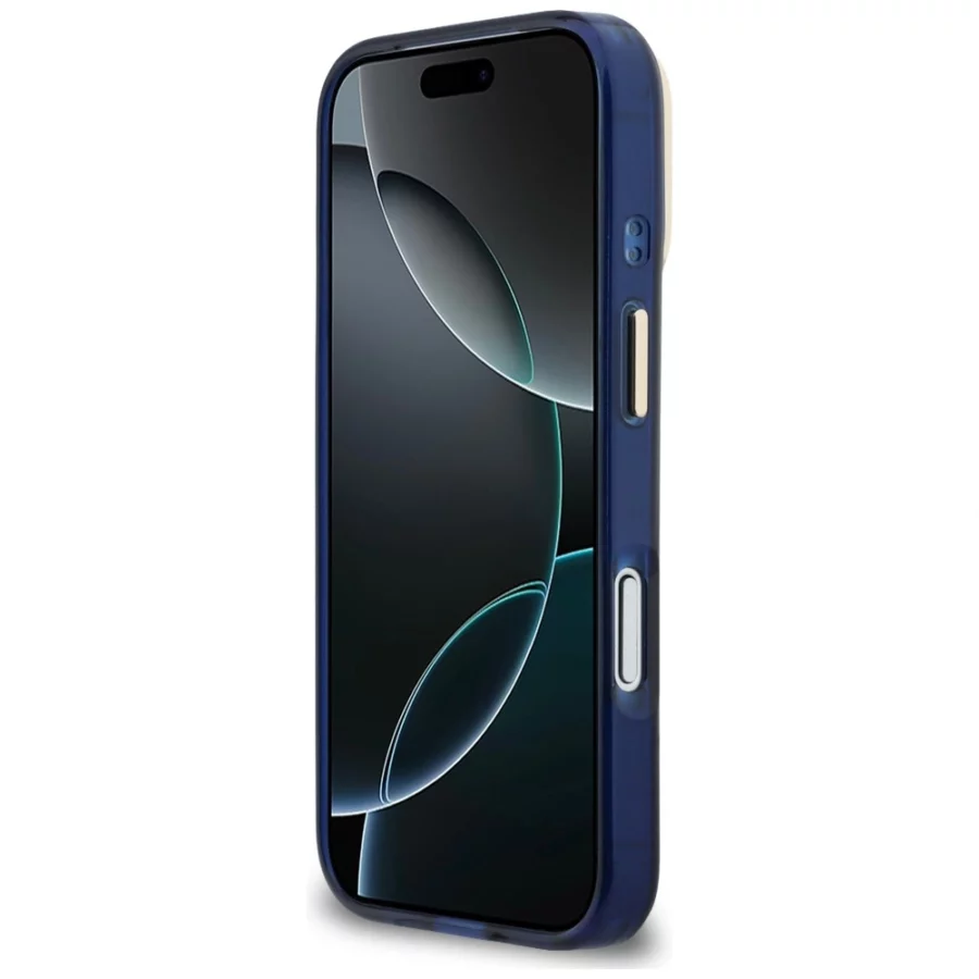 Etui Guess IML 4G Script Metal na iPhone 17 Pro - niebieskie
