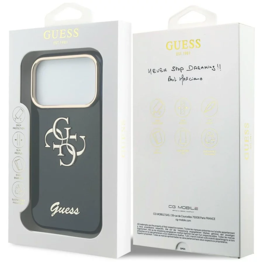 Etui Guess IML 4G Script Metal na iPhone 17 Pro - niebieskie