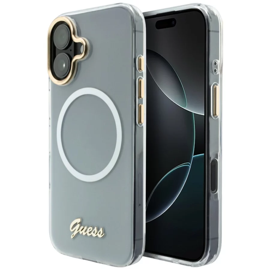 Etui Guess IML Gradient Script Metal MagSafe na iPhone 17 - białe
