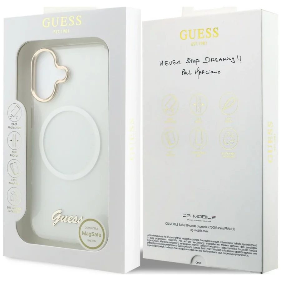 Etui Guess IML Gradient Script Metal MagSafe na iPhone 17 - białe