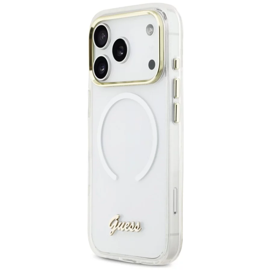 Etui Guess IML Gradient Script Metal MagSafe na iPhone 17 Pro - białe