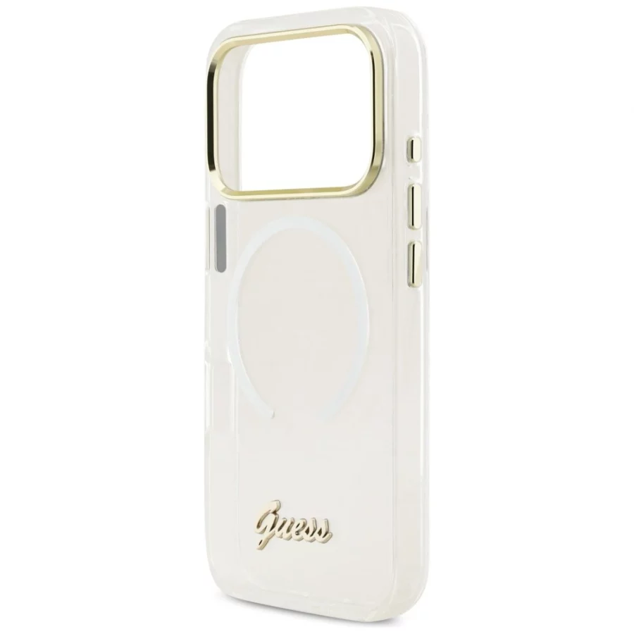 Etui Guess IML Gradient Script Metal MagSafe na iPhone 17 Pro - białe