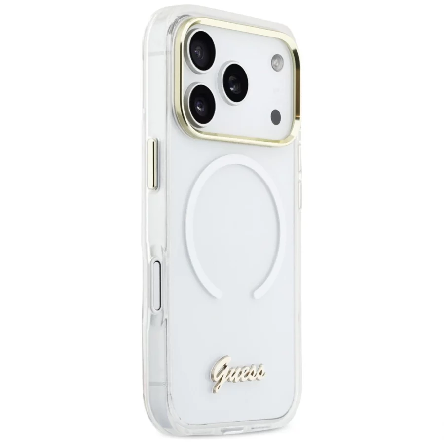 Etui Guess IML Gradient Script Metal MagSafe na iPhone 17 Pro Max - białe