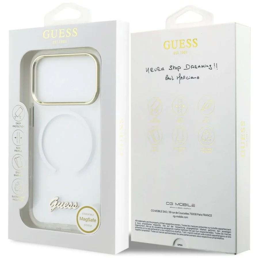 Etui Guess IML Gradient Script Metal MagSafe na iPhone 17 Pro Max - białe