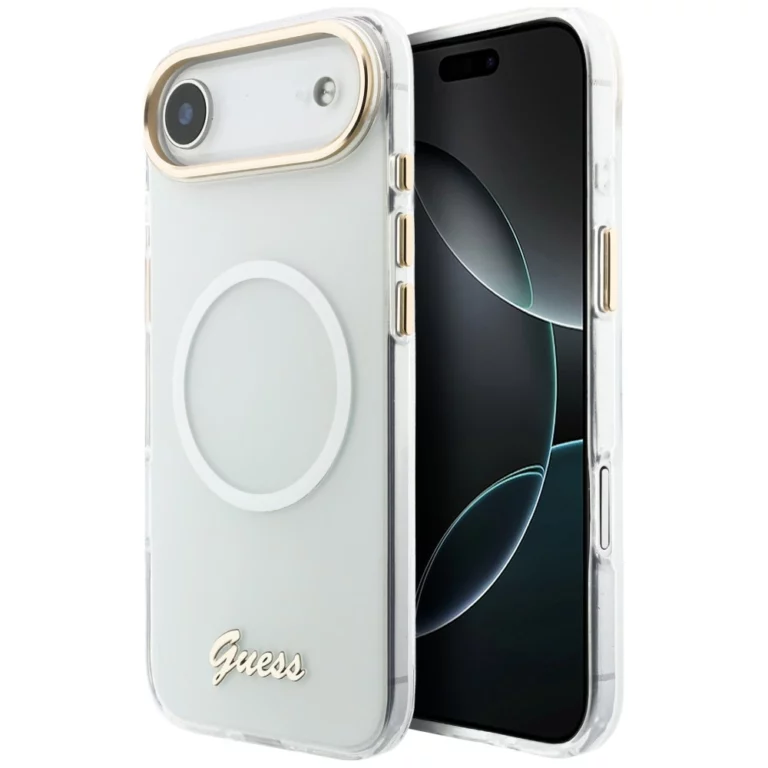Etui Guess IML Gradient Script Metal MagSafe na iPhone Air - białe