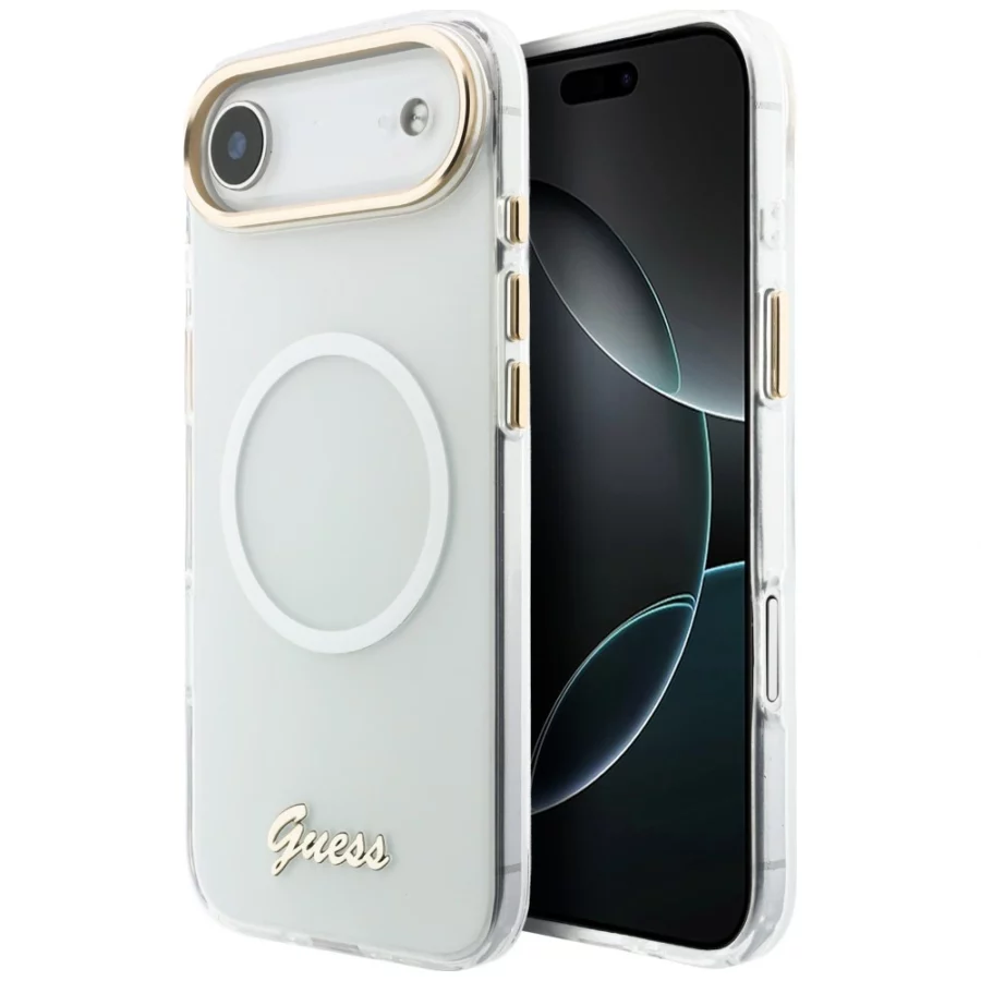 Etui Guess IML Gradient Script Metal MagSafe na iPhone Air - białe