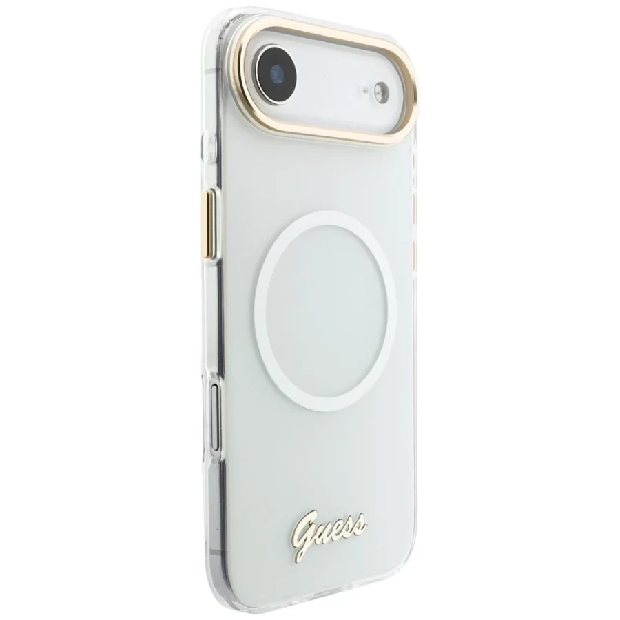 Etui Guess IML Gradient Script Metal MagSafe na iPhone Air - białe