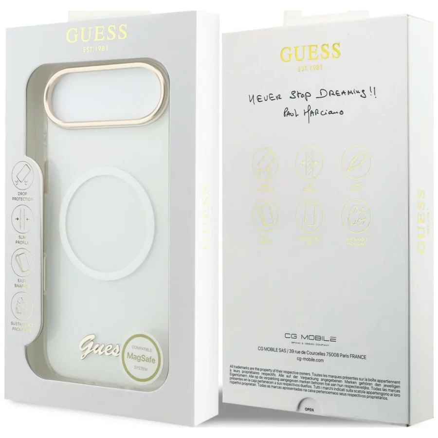 Etui Guess IML Gradient Script Metal MagSafe na iPhone Air - białe