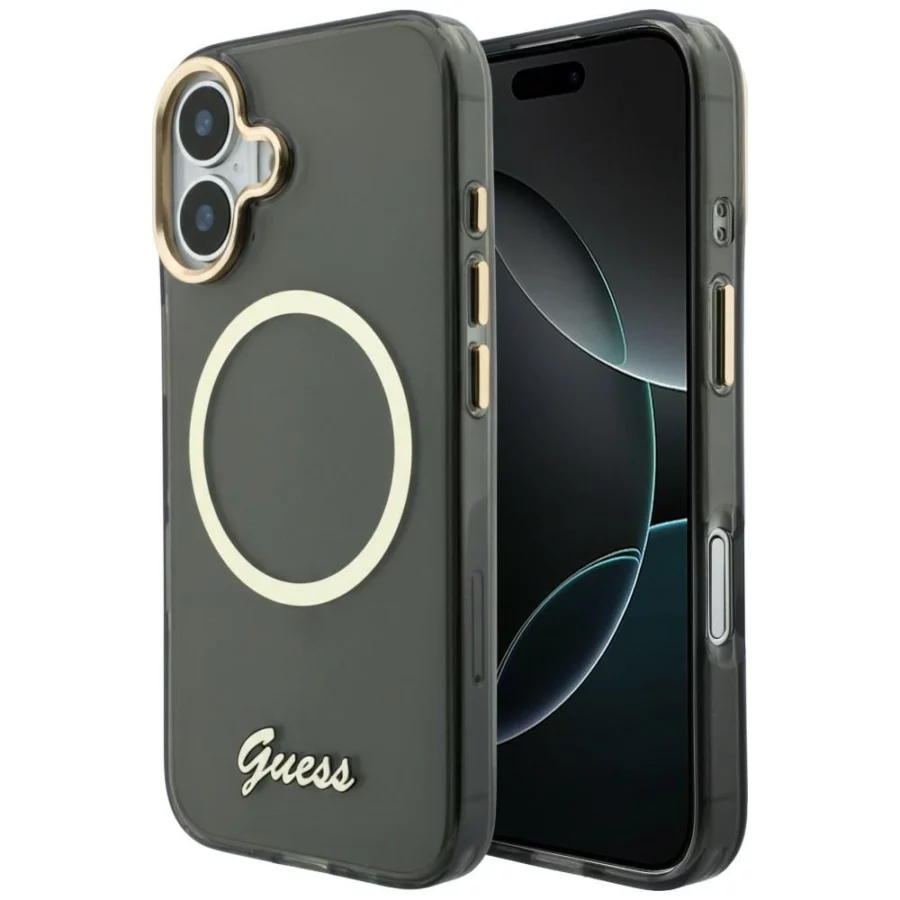 Etui Guess IML Script Metal MagSafe na iPhone 17 - czarne