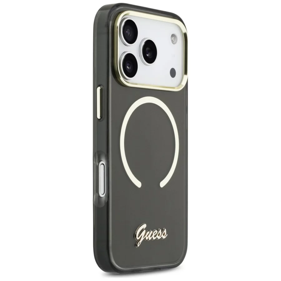 Etui Guess IML Script Metal MagSafe na iPhone 17 Pro - czarne