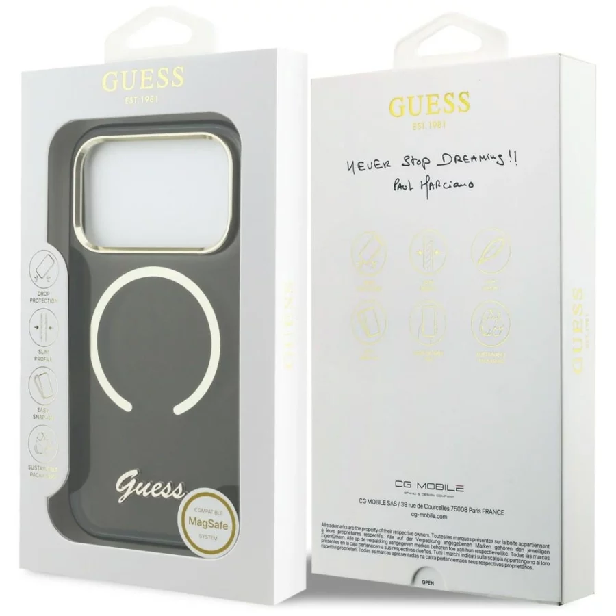 Etui Guess IML Script Metal MagSafe na iPhone 17 Pro - czarne