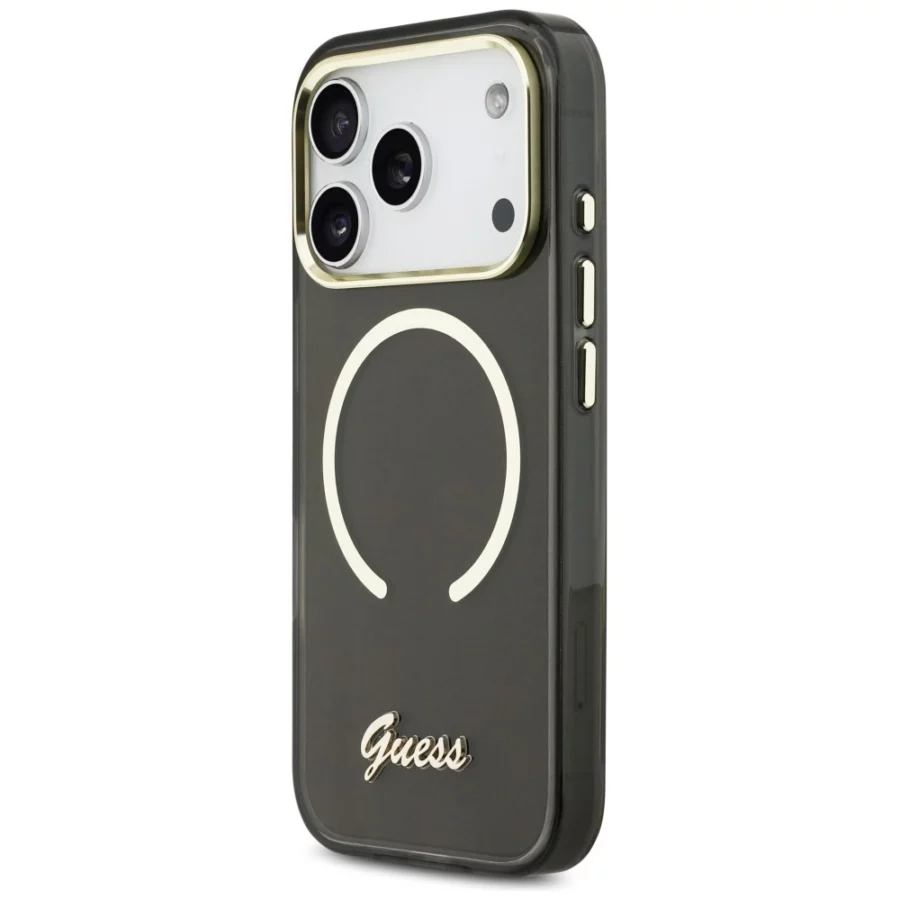 Etui Guess IML Script Metal MagSafe na iPhone 17 Pro Max - czarne