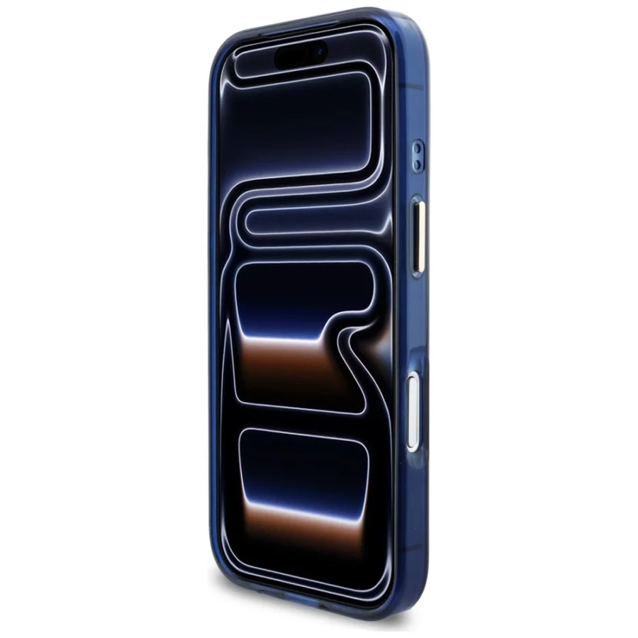 Etui Guess IML Script Metal MagSafe na iPhone 17 Pro - niebieskie
