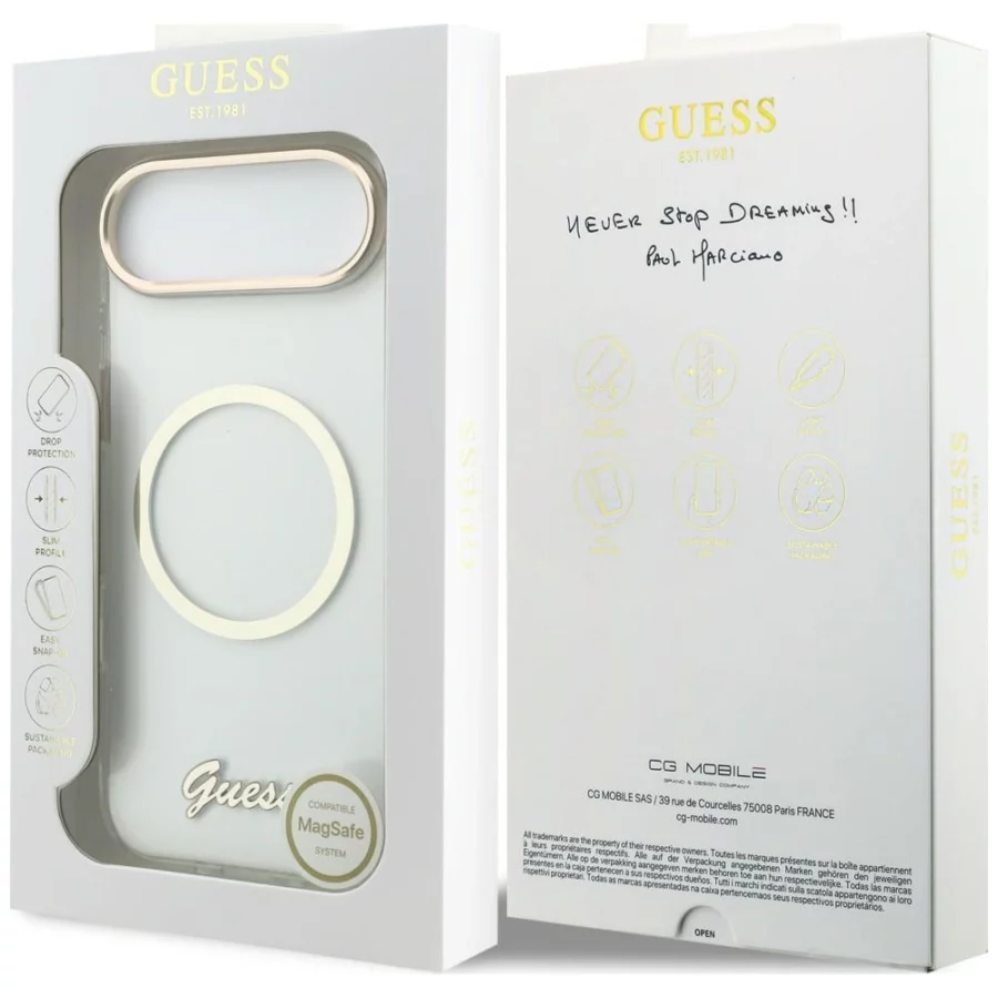 Etui Guess IML Script Metal MagSafe na iPhone Air - przezroczyste