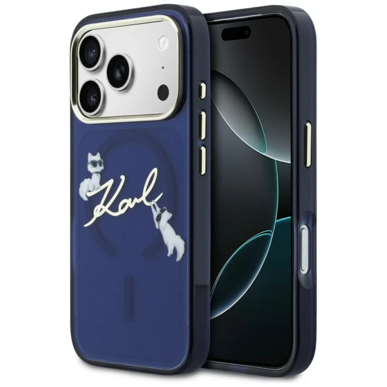 Etui Karl Lagerfeld IML Choupettes Karl  Script Logo MagSafe na iPhone 17 Pro Max - niebieskie