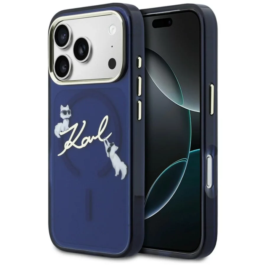 Etui Karl Lagerfeld IML Choupettes Karl  Script Logo MagSafe na iPhone 17 Pro Max - niebieskie