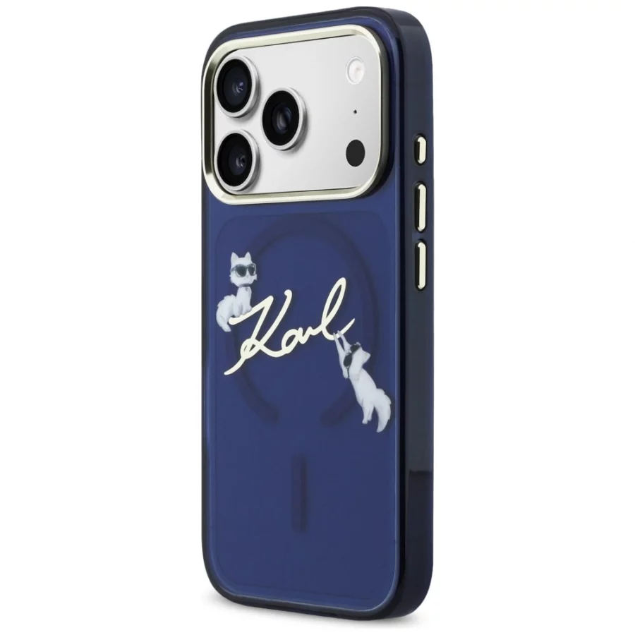 Etui Karl Lagerfeld IML Choupettes Karl  Script Logo MagSafe na iPhone 17 Pro Max - niebieskie
