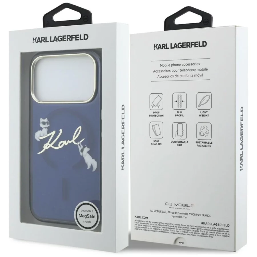 Etui Karl Lagerfeld IML Choupettes Karl  Script Logo MagSafe na iPhone 17 Pro Max - niebieskie