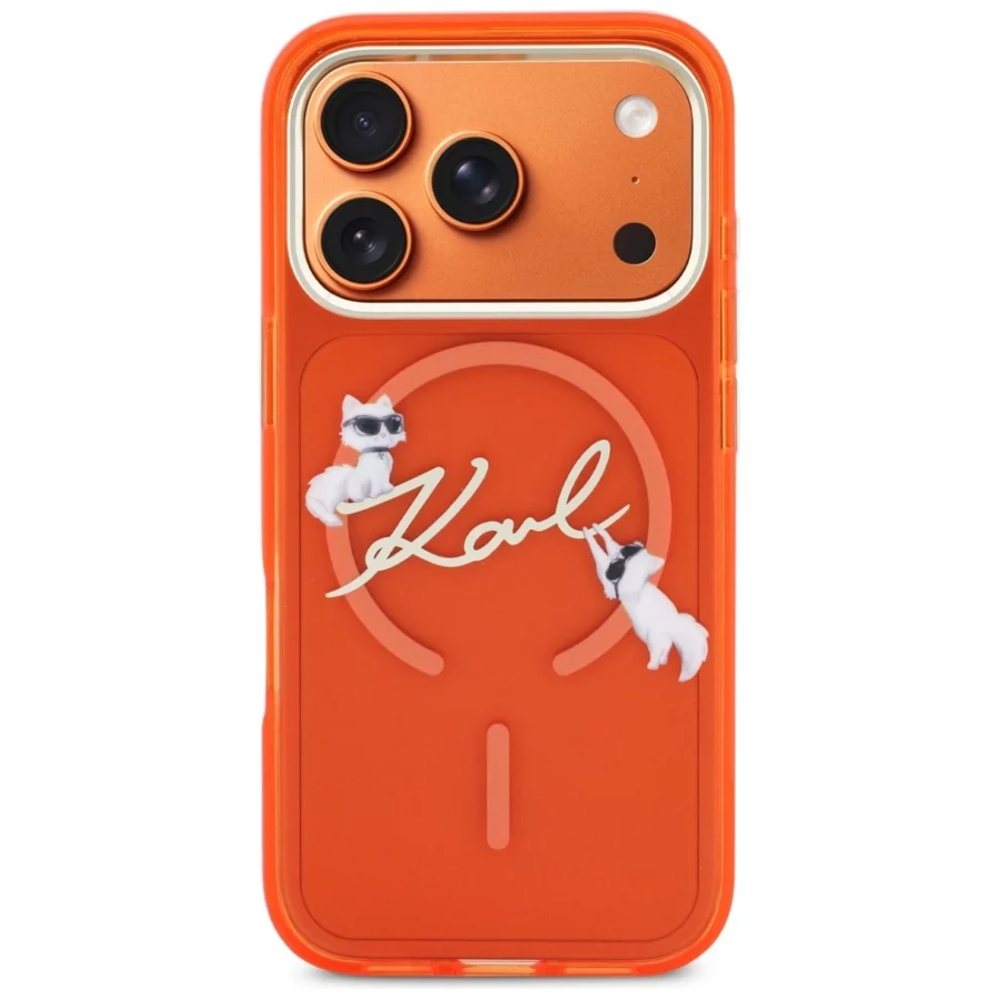 Etui Karl Lagerfeld IML Choupettes Karl  Script Logo MagSafe na iPhone 17 Pro Max - pomarańczowe