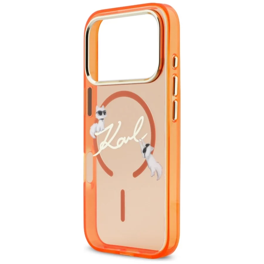 Etui Karl Lagerfeld IML Choupettes Karl  Script Logo MagSafe na iPhone 17 Pro Max - pomarańczowe